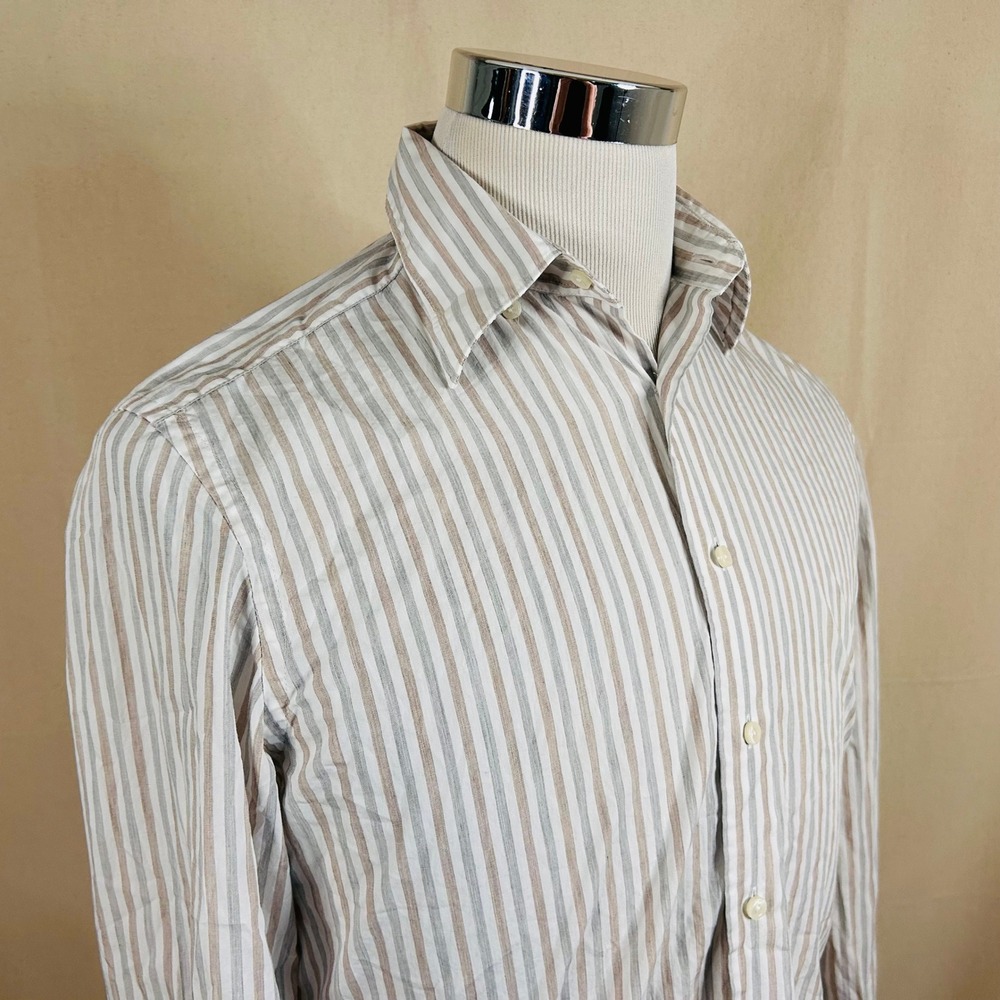 Suitsupply 14.5 33 Slim Fit Shirt Tan Gray Striped Soktas  Egyptian Cotton Mens